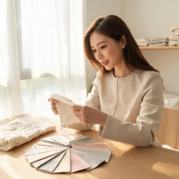 Materials reviewer checking soft nursery textile samples