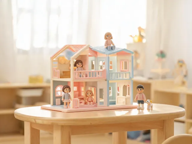 Role-play dollhouse and collectible figure playset for preschool storytelling